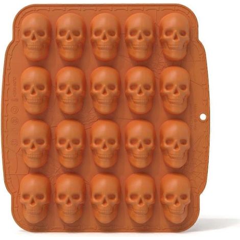 Moule en silicone en forme de crâne 3D à 20 cavités, idéal pour la pâtisserie, la confection de chocolats et de gâteaux, et pour Halloween. (1/4)