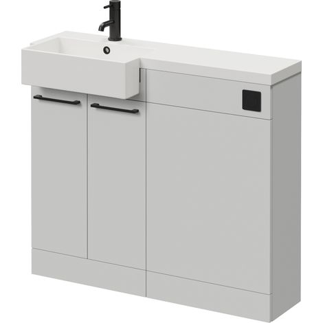 Napoli 250 Gloss Grey Pearl 1000mm 2 Door Vanity Unit Toilet Suite with Left Hand Square Rico Semi Recessed Basin - 1000mm - Matt Black 160mm HandleWithout Kingston Toilet Pan