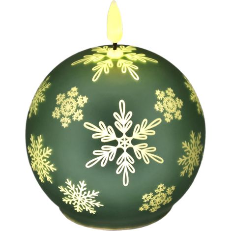 Bougie sphérique LED en verre avec motif flocon de neige et minuterie - 10 cm - Bougie LED électrique blanc chaud - Décoration de l'Avent - Couronne de l'Avent - Décoration de Noël - Saint-Valentin (1/4)