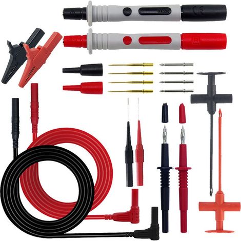 Kit puntali multimetro 10 pz. Cavi multimetro con clip a coccodrillo, sonde e ganci di prova, spina a banana per pinza multimetro