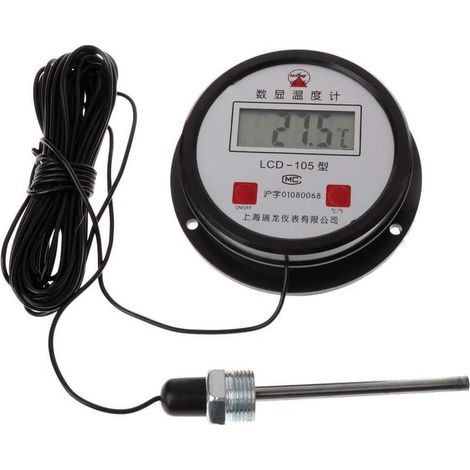 Thermomètre numérique industriel haute température – Plage de -50 à +200 °C – Sonde de 10 m pour chaudières – Affichage LCD-Chrom (1/5)