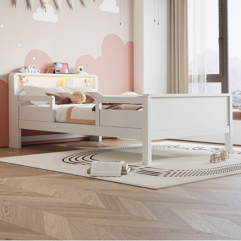 Etagenbett 90/200 cm bianco con LED, presa USB/USB-C e scomparto testiera (1/5)