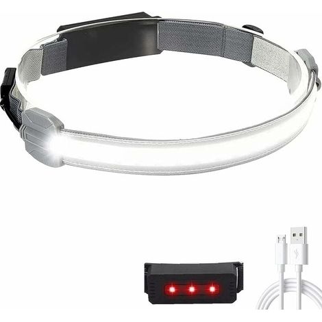 Lampe frontale à LED COB, bandeau lumineux rechargeable par USB, lampe frontale à faisceau large et légère, lumières LED lumineuses, 3 modes, (1pcs), (1/5)