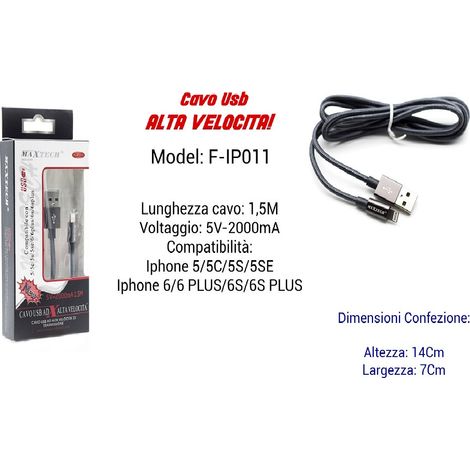 Trade Shop - SCHNELLLADE-USB-KABEL FÜR IPHONE 5 VOLT - 2000 MA 1,50 MT MAXTECH F-IP011 - (1/3)