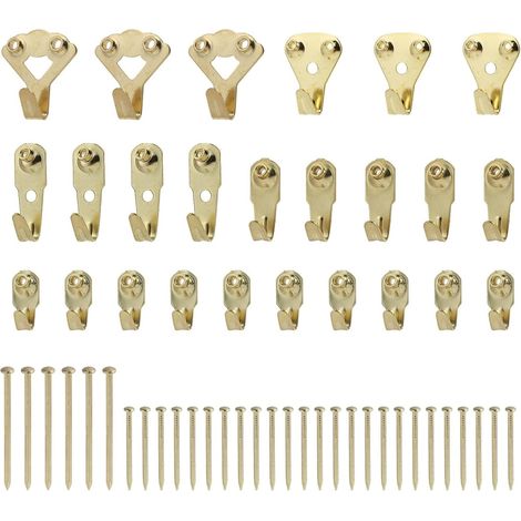25 Pièces Crochets pour Cadre Photo en Métal avec Clous, Crochets de Suspension de Photo, Assortiment de 5 Tailles pour Charges de 10 à 100 lbs pour Accrocher Photos, Miroirs et Œuvres d'Art (1/5)
