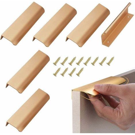 Poignées de meubles, lot de 6, poignées de porte dissimulées en or mat de 150 mm, poignées en profilé d'aluminium, poignées intégrées pour armoires de cuisine, conviennent aux tiroirs, aux armoires et (1/4)