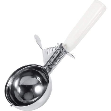 Paletta per gelato da 8 cm – Paletta professionale per palline di gelato con grilletto – Paletta per frutta e gelato in acciaio inossidabile – Manico in plastica – Adatta per gelato e frutta – (Bianco (1/5)