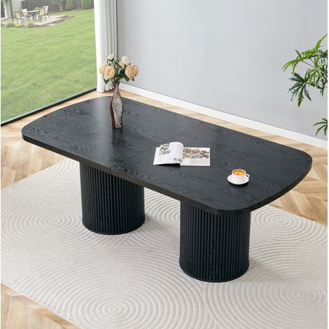 Ovale Esstisch 180 x 90 cm aus schwarzem MDF mit doppelt geriffeltem Fuß HAVRYA (1/5)