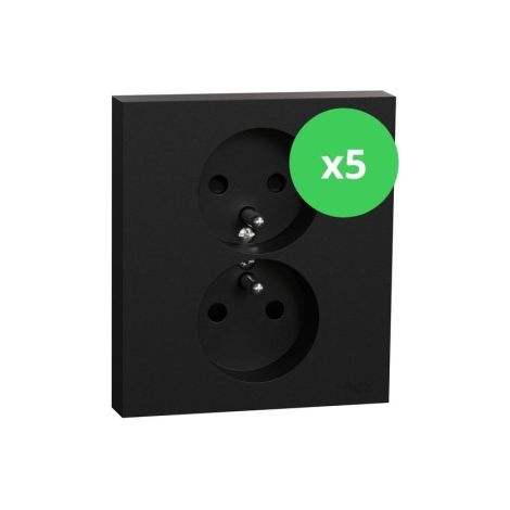 Schneider - Odace 2025 - LOT de 5 Double prise de courant 2P+T avec plaque - 1 poste - Noir onyx - Ru00e9f : S941089 x 5 (1/5)