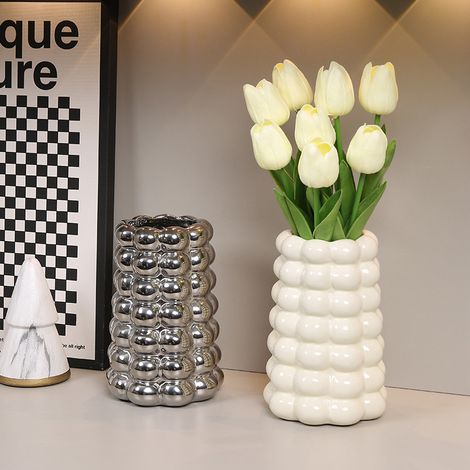 Plating Bubble Ceramic Vase Decorative Light Luxury Unique Bubble Flower Pot for Living Room Study Entrance Silver (1/4)