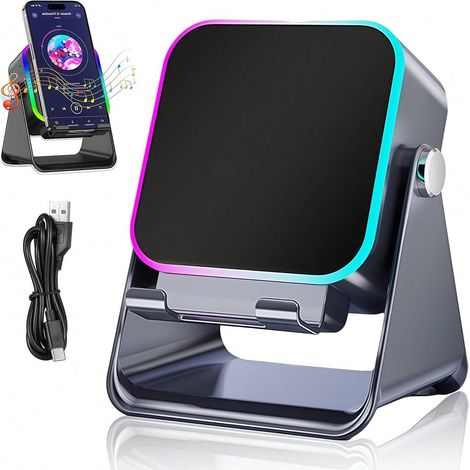Haut-parleur à induction sans fil, haut-parleur Bluetooth 5 en 1 avec support pour téléphone, fonction de charge, support de téléphone tournant à 360°, cadeaux pour hommes et femmes (1/4)