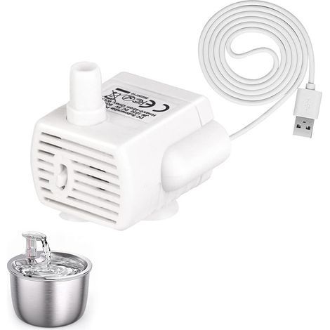 Pompe de Fontaine à Chat Chien , Pompe à Eau De Remplacement pour Animaux de Compagnie Submersible Chat à Fleurs Pompe de Rechange Ultra-Silencieux à Faible Consommation Débit d'eau réglable (1/5)
