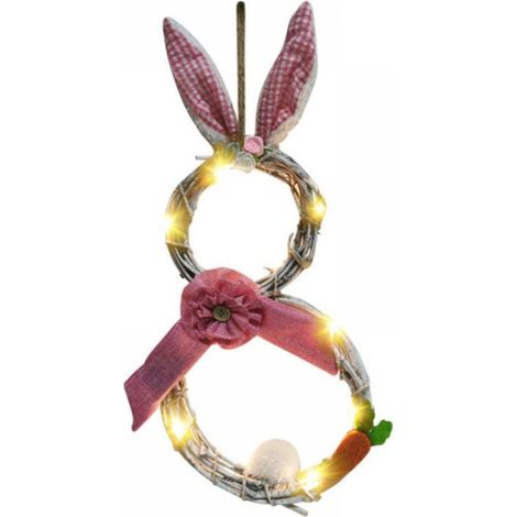 Guirlande De Lapin En Rotin - Guirlande De Pâques Avec Lumières Led - Décoration Pour Porte Mur Extérieur - 1 Pièce (1/5)