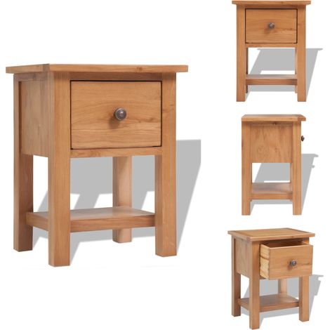 Nachttisch 36x30x47 cm Massivholz Eiche - Holz Nachttisch - Eichendielen Nachttisch - Rustikal Nachttisch - Schubladen Nachttisch - Beistelltisch (1/5)