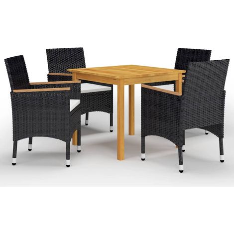 Ensemble de salle à manger de jardin meuble extérieur 5 pièces noir