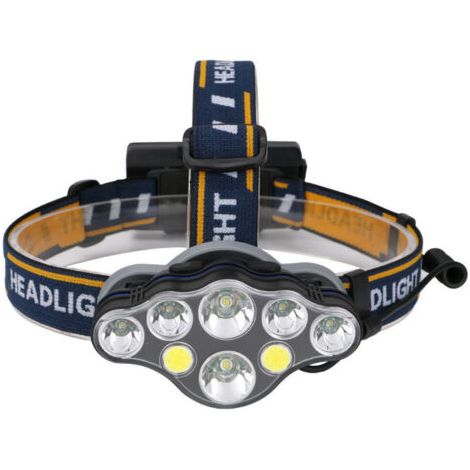 Lampe frontale LED rechargeable, lampe 8 LED ultra puissante avec 18 000 lumens, lampe frontale étanche et légère, parfaite pour le camping, la pêche, la grotte, le jogging et la randonnée (1/5)