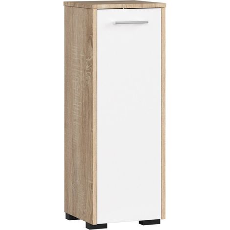 Akord – Colonne salle de bains 30 cm – 1 porte blanche – 2 étagères – Chêne sonoma – Panneau stratifié – Hauteur 85 cm (1/4)