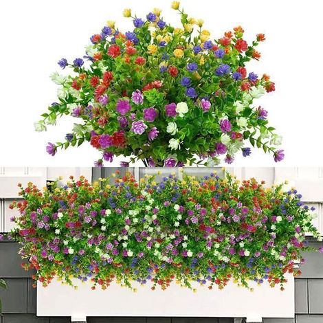 Fleur Artificielle Exterieur - Fausse Fleur-6Pcs,Plastique,Résistantes aux UV-Arbustes Plantes Décoration Jardin Balcon Jardinière (1/4)