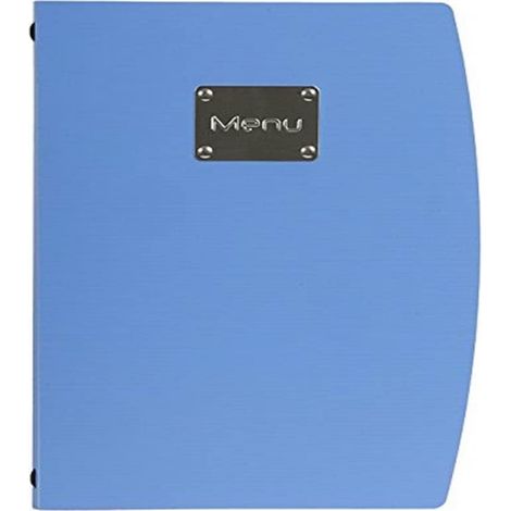 SECURIT - Porta Menu Linea Rio - Per Caffè, Ristoranti, Bar - Formato A4 - Placca Serigrafata In Acciaio Inox Con Scritta Menù - 1 Doppio Inserto Incluso - Colore Blu