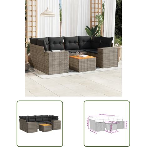 The Living Store 7-tlg. Garten-Sofagarnitur mit Kissen Grau Poly Rattan - Gartenmöbel - Esstischgarnituren - Outdoor Möbel - Lounge Set - Rattan Gartenmöbel (1/3)