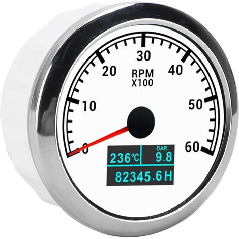 Compteur 3-en-1 6000 RPM Tachymètre Température Eau Pression Huile Jauge Heures IP67 Étanche pour Auto Bateau Camion Cadran Blanc (1/5)