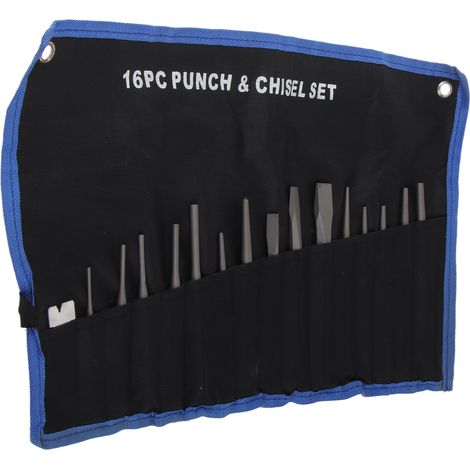 Jeu de 16 poinçons et burins de mécanicien, jauge de centrage à froid conique. (1/5)