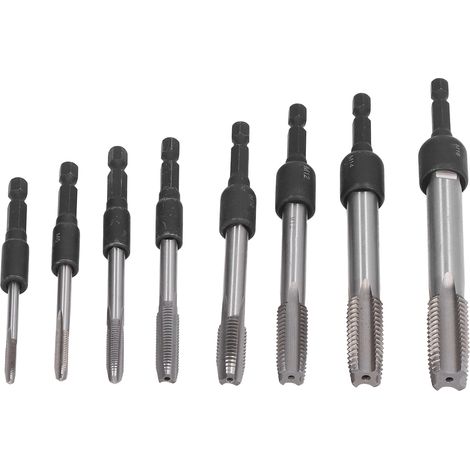 Lot de 16 douilles à filière et tarauds en acier, mandrin de taraudage allongé queue hexagonale 1/4po pour perceuse à main (1/5)