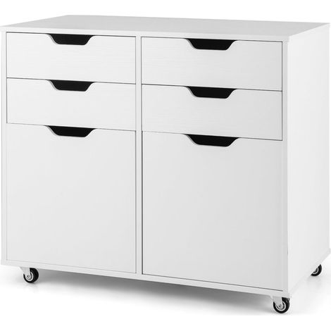 Goplus – Caisson bureau mobile avec 4 tiroirs et 2 armoires – 5 roulettes 360° dont 2 verrouillables – Structure en bois robuste – Dimensions 78x40x65cm