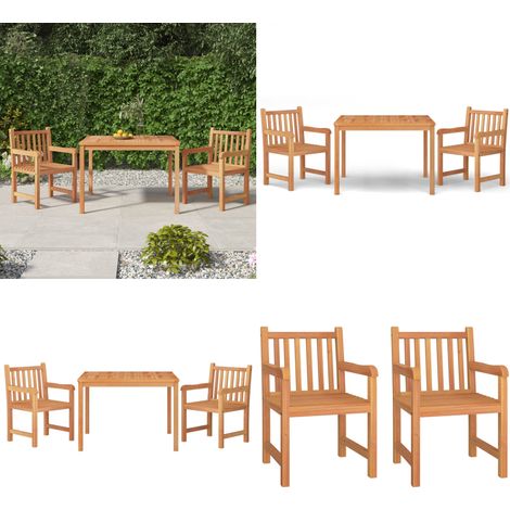 Set da Pranzo per Giardino 3 pz in Legno Massello di Teak - Tavolo da pranzo in teak - Sedie da pranzo in teak