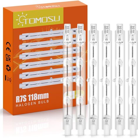 R7s Halogen Bulb 118mm 230W, 4650LM 230V Dimmable Halogen R7s Warm White 2800K, J118 Halogen Pencil Bulb for landscape lighting, security, street lighting, Pack of 6 (1/5)