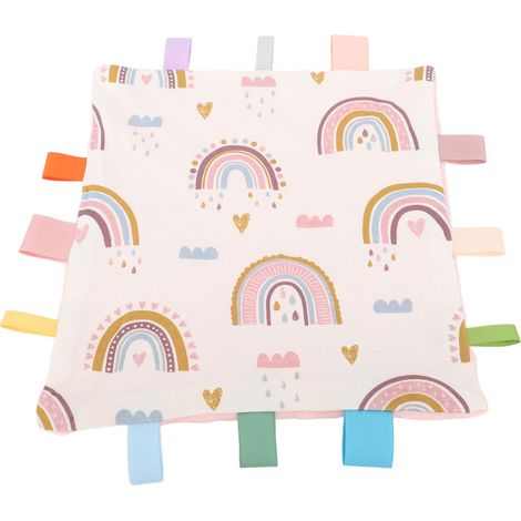Couverture sensorielle bébé avec étiquettes colorées - Doudou apaisant en coton pour le sommeil des nourrissons arc-en-ciel (1/5)
