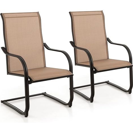 2PCS Outdoor Dining Chairs Patio C-Spring Motion w/ Cozy & Breathable Seat Fabric