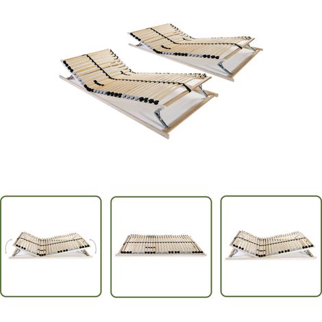 The Living Store Sommiers à lattes sans matelas 2 pcs avec 28 lattes 70x200 cm - Sommier À Lattes - Sommier Bois - Lit Plateforme - Cadre Lit - Support Matelas (1/5)