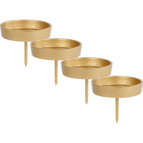 Alu Kerzenpick für Stumpenkerzen 4er Set - 9 cm in gold - Metall Kerzenhalter für Kugelkerzen - Kerzen Stecker für Advents und Weihnachts Gesteck