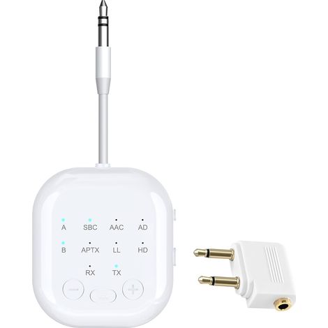 Récepteur Bluetooth 5.3 - Adaptateur Bluetooth sans fil 2 en 1 - Prend en charge jusqu'à 2 écouteurs AirPods pour avion, TV, PC, salle de sport, interrupteur, voiture, système stéréo (1/5)