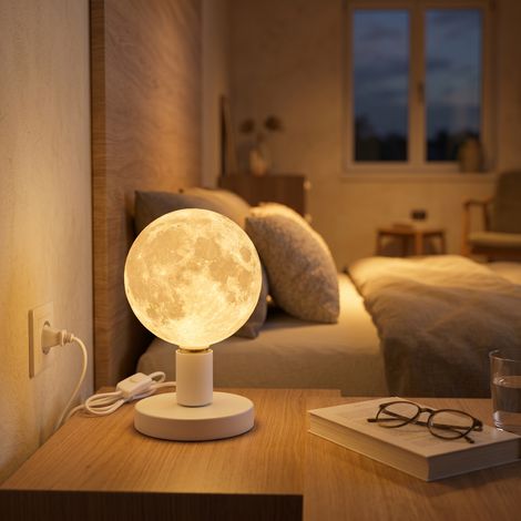 Lampadina LED decorativa E27 con effetto luna 3D, Ø125 mm – Luce ambientale realistica (1/3)