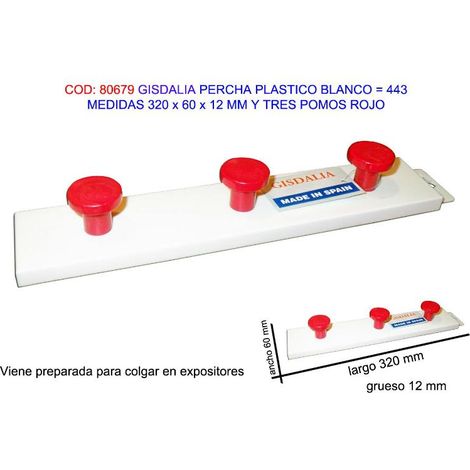 FPLUS gisdalia finstock percha plast 320x60x12mm 3 pomos rojo 443