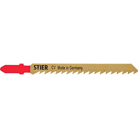 STIER Stichsägeblatt, 20 Stück, ST3103-S, Schnittlänge 75 mm, Zahnteilung 4 mm, perfekt geeignet zum Zuschneiden von Holz, Arbeitsplatten, Verbundplatten, CV-Stichsägeblatt (1/5)