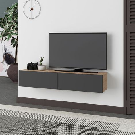 Mobile porta TV sospeso Francy rovere antracite ante a ribalta 135x31.7x25 cm. (1/5)