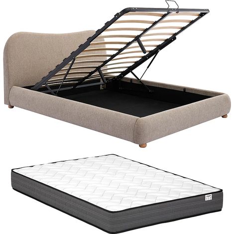 Lit coffre 180 x 200 cm - Tissu - Taupe + Matelas - VANARI (1/5)