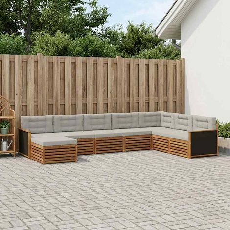 vidaXL Set di divani da esterno 8 pz Naturale e Grigio Chiaro (1/5)