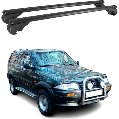 OMAC Barres de toit en aluminium pour Ssangyong Musso FJ 1993-2004 – TÜV / DIN 75302:2019 – Antivol inclus – Charge max 75 kg – 2 barres Noir (1/4)