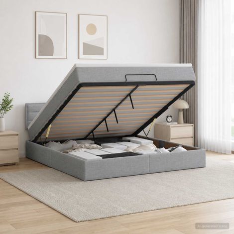 Lit coffre avec matelas et LED Gris clair 140 x 200 cm Tissu (1/5)