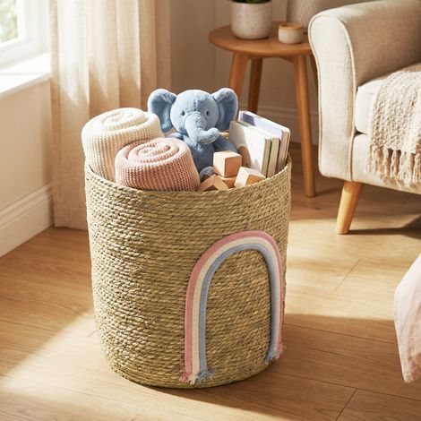 Cesta de almacenamiento de 24,7 L con decoración de arcoíris, cesta grande tejida para baño, dormitorio, naturaleza