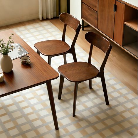 Sillas de comedor juego de 2 en madera, respaldo curvado, patas regulables, nogal (1/5)