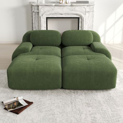 Divano a 2 posti in tessuto di velluto a coste, divano senza struttura, componibile in modo modulare con chaise longue, braccioli antiscivolo ed ergonomici e rivestimento altamente elastico per soggio (1/5)