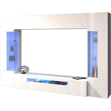 Parete Attrezzata Soggiorno 200x40x35 cm Egypt Bianco Lucido (1/5)