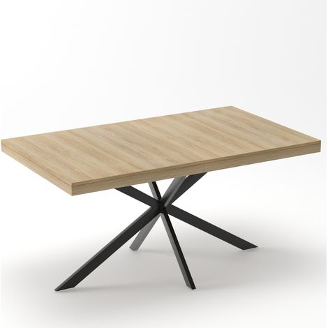 Tavolo da pranzo estensibile rettangolare 140-180 cm in MDF e metallo colore naturale (1/5)