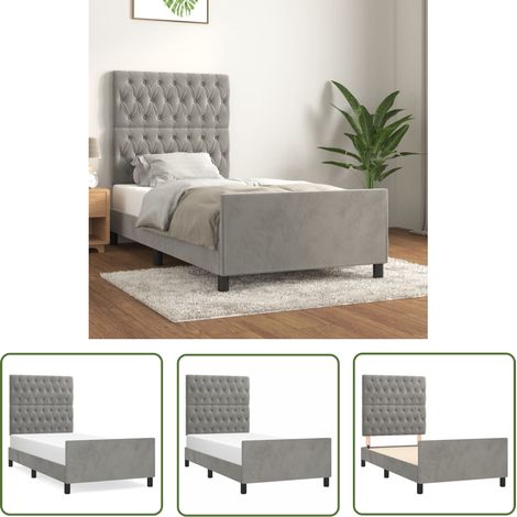 The Living Store Bettgestell ohne Matratze Hellgrau 90x200 cm Samt - Samtbettwäsche - Bettestel - Boxspringbett - Doppelbett - Einzelbett (1/5)