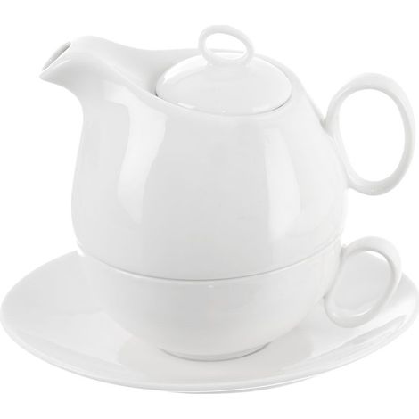 Théière MONA en porcelaine blanche avec tasse, 3 pièces (1/5)
